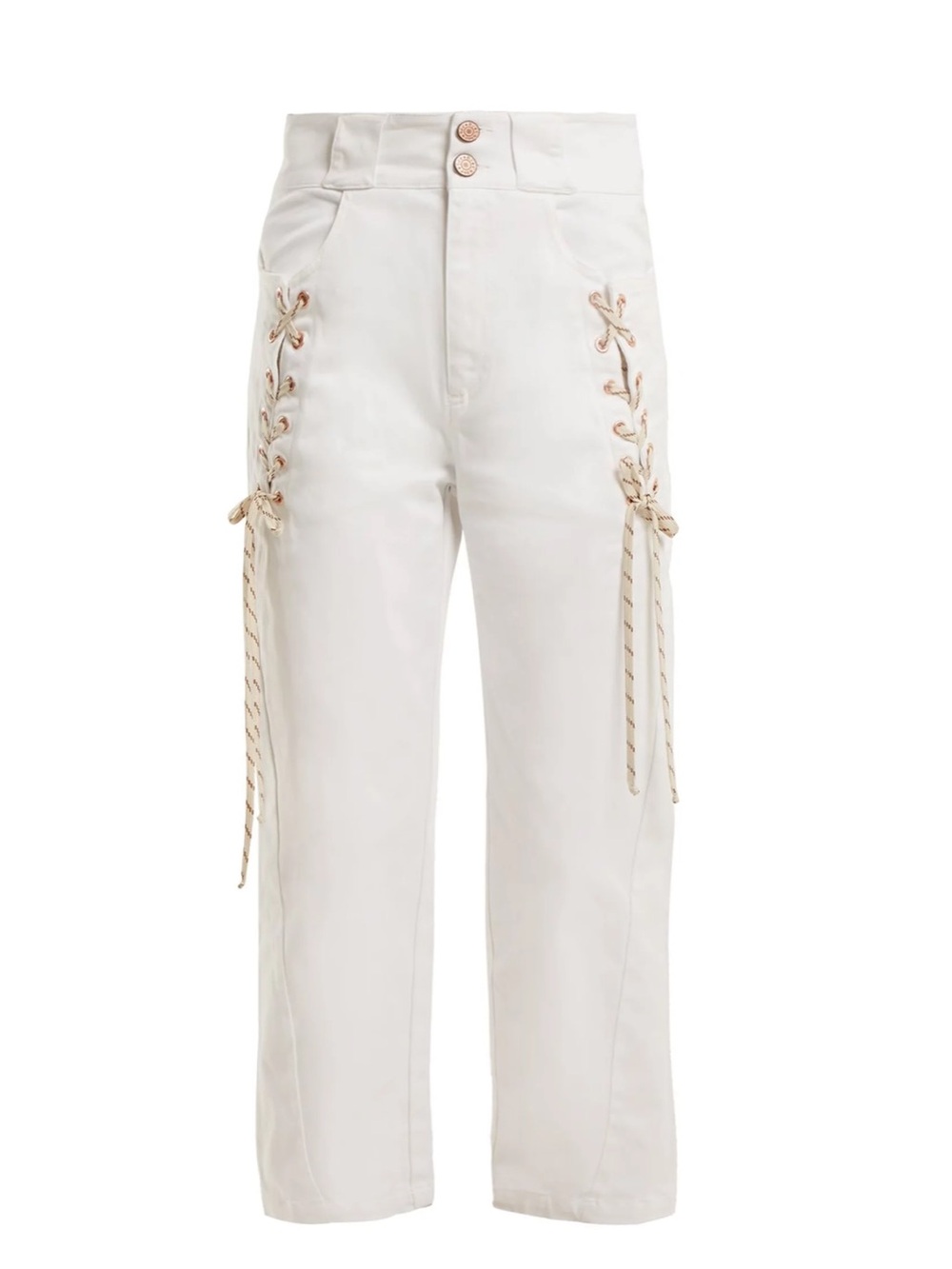 See By Chloé White Straight-Leg Jeans with Lace-Up Sides